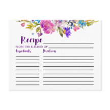 Flores moradas y rosas tarjetas de recetas de duch