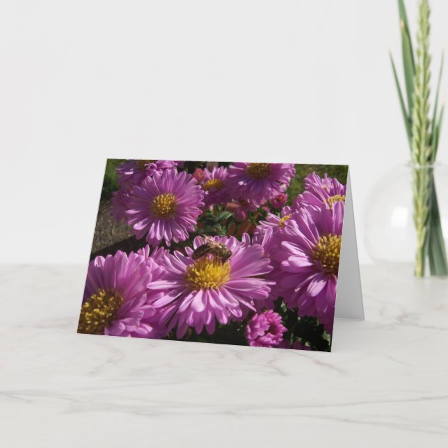 Flores moradas y tarjeta de abeja (Anverso)