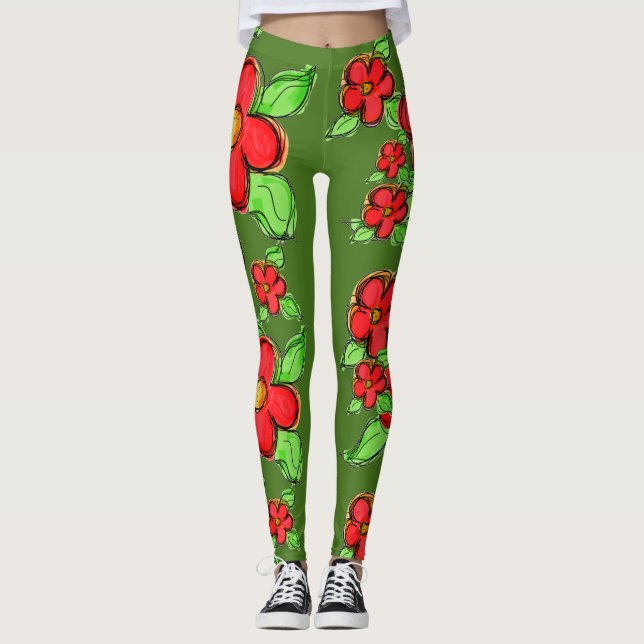 Flores Moss Green Leggings (Anverso)