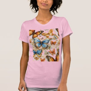 Flores multicolores y mariposas camiseta femenina