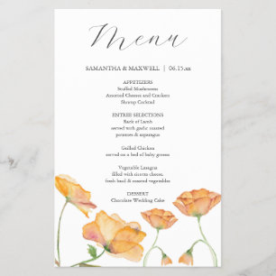 Flores Naranjas de acuarela de Menus boda