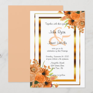 Flores naranjas En Invitaciones A La Boda Blanca