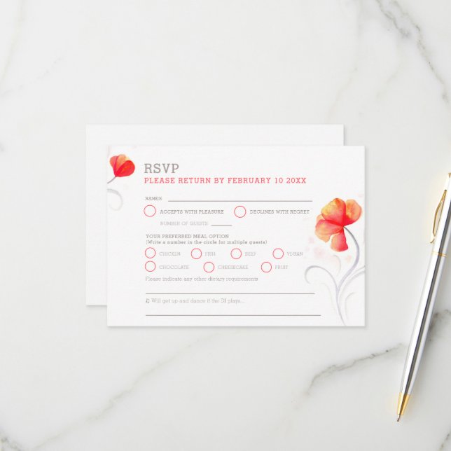 Flores naranjas giratoria gris acuarela RSVP (Anverso/Reverso In Situ)