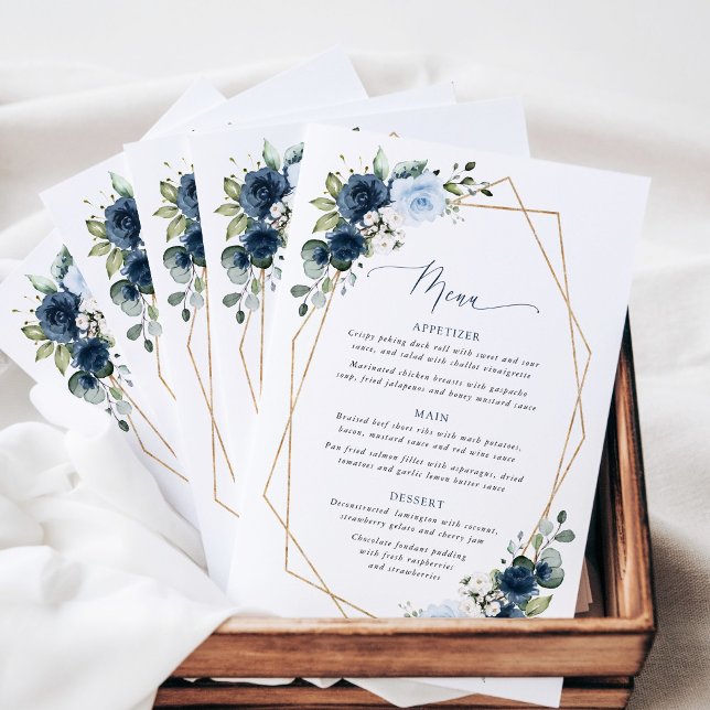 Flores Navy, Flores Azules, Boho, Menú de Boda (Subido por el creador)