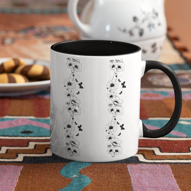 Flores negras estampado floral taza de café (Subido por el creador)