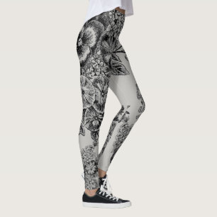 Flores negras/grises vintage Bodas Leggings