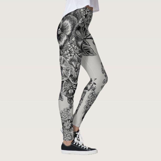 Flores negras/grises vintage Bodas Leggings (Derecha)