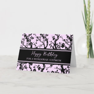 Flores negras rosadas Tarjeta de cumpleaños Stepmo