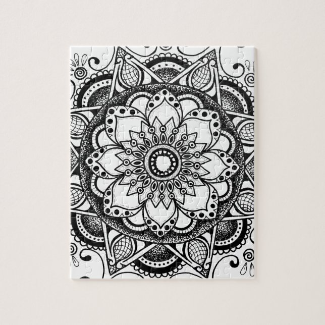 Flores negras y blancas Mandala Art Jigsaw Puzzle (Vertical)