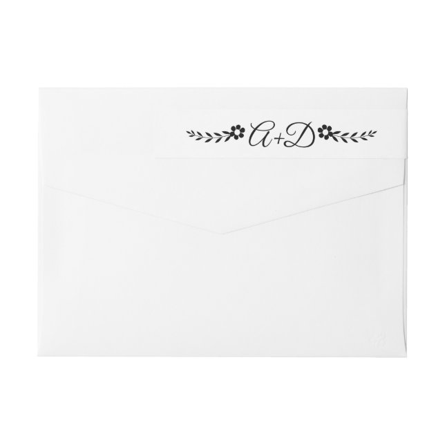 Flores negras y iniciales boda floral (Reverso)