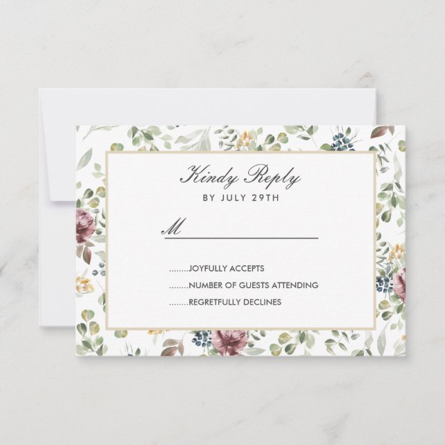 Flores neutras rosadas Anemone Rubor Wedding RSVP (Anverso)