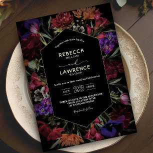 Flores oscuras y sombrías invitación de boda negra