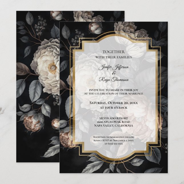 Flores oscuras y temperamentales Foto Invitación d (Anverso / Reverso)