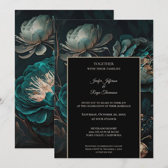 Flores oscuras y temperamentales Invitación de bod (Anverso / Reverso)