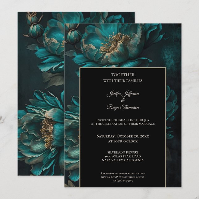 Flores oscuras y temperamentales Invitación de bod (Anverso / Reverso)