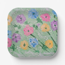 Flores Pastel Lúdico, Platos de Papel Cuadrados de