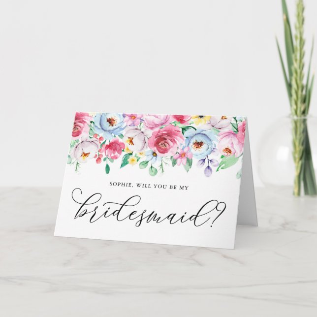 Flores Pastel Serás Mi Tarjeta Para La Novia (Anverso)