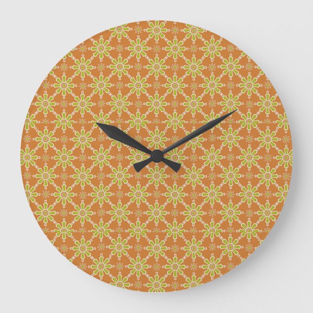 Flores Patrón Rojo Rusty, Verde, Reloj de pared cr (Anverso)
