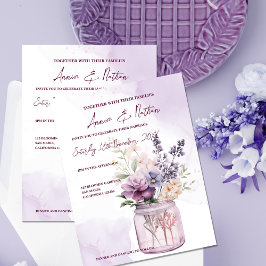 Flores Peach Purple En La Invitación De La Boda De