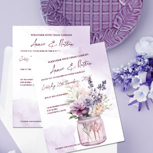 Flores Peach Purple En La Invitación De La Boda De