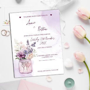 Flores Peach Purple En La Invitación De La Boda De