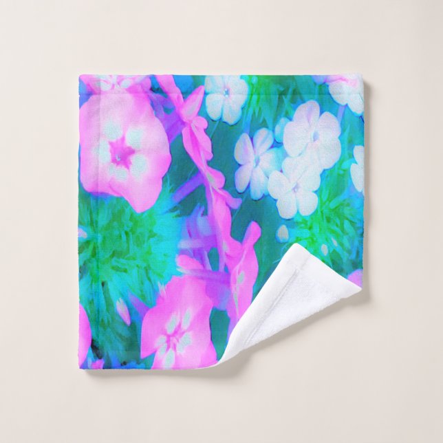 Flores Phlox en los jardines rosa, verde, azul y b (Toallita)