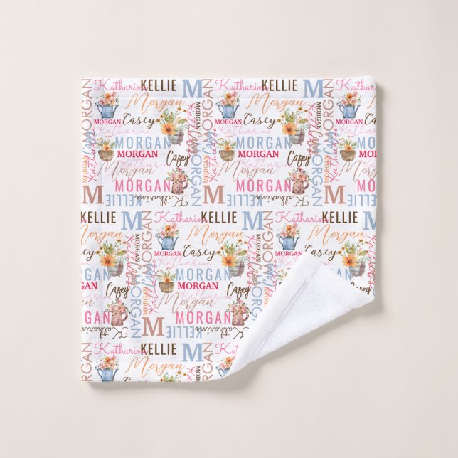 Flores pintadas con nombre y monograma (Toallita)