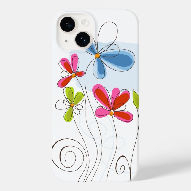 Flores pintadas en Funda para iPhone 14 (Reverso )