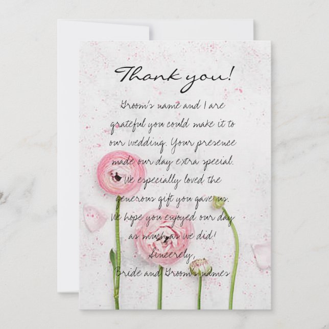 Flores por la tarjeta de agradecimiento a la Boda  (Anverso)