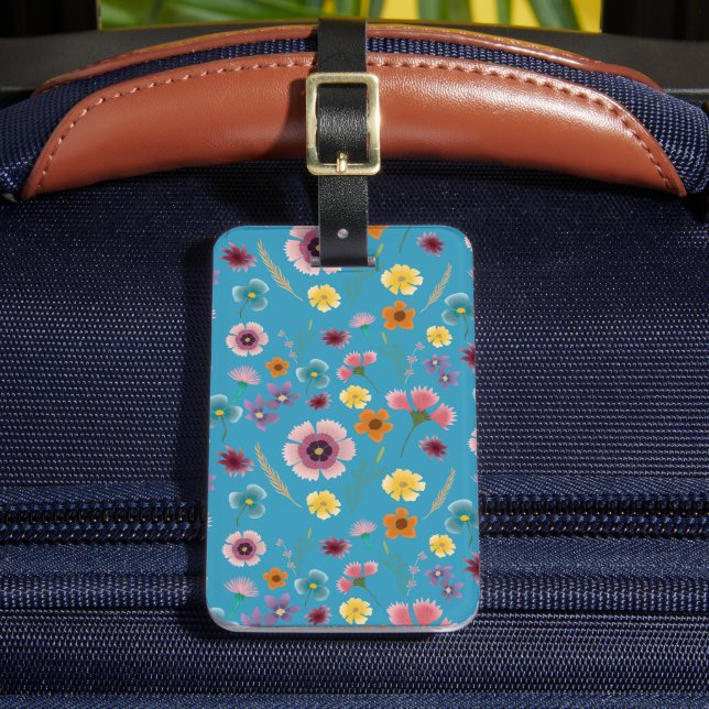 Flores praderas en azul - etiqueta de equipaje (Anverso In situ 2)