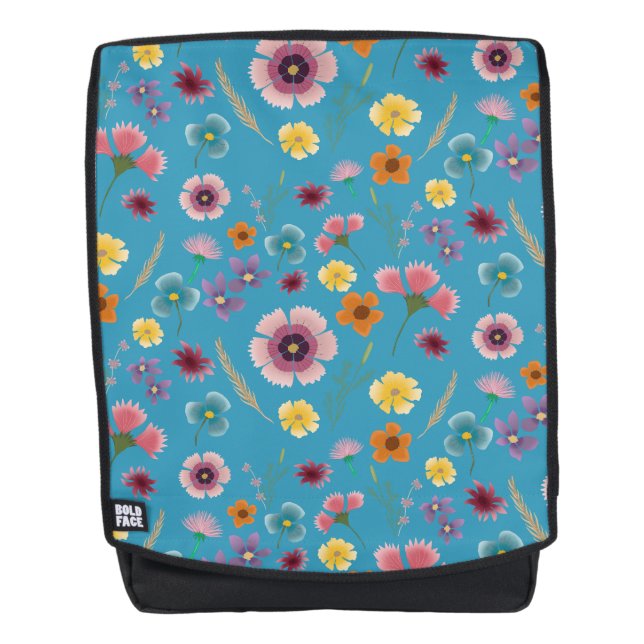 Flores praderas en la mochila azul (Anverso)
