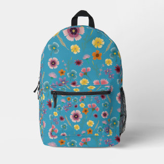 Flores praderas en mochila azul