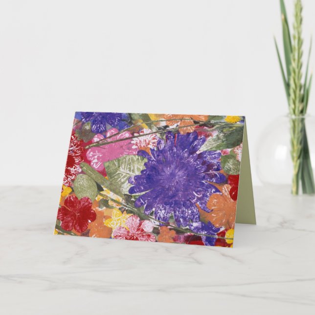 Flores prensadas coloridas tarjeta artística de sa (Anverso)