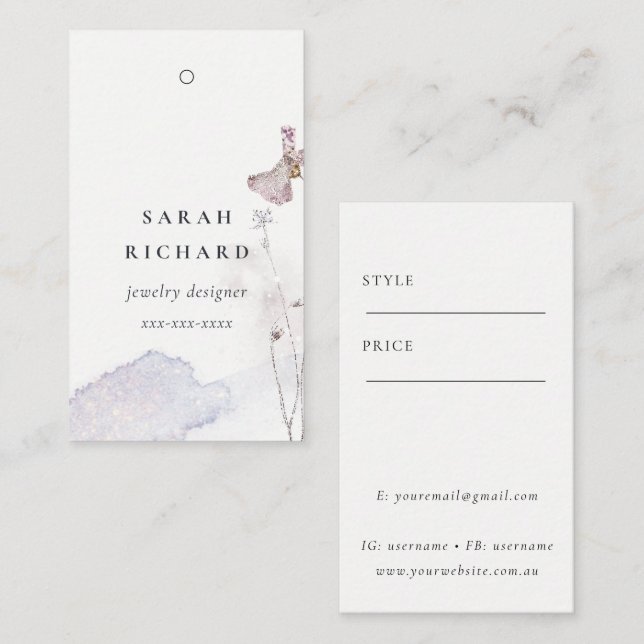 Flores presionadas por purpurina Etiqueta de preci (Anverso / Reverso)