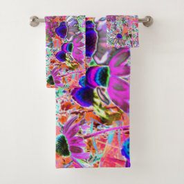 Flores psicodélicas de jardín verde de cal y rosa 