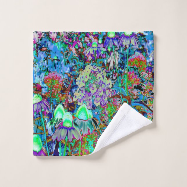 Flores psicodélicas moradas y verdes del jardín li (Toallita)