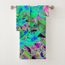 Flores psicodélicas trippy, verde limón y azul