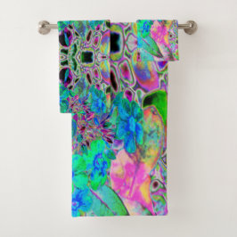 Flores psicodélicas trippy, verde limón y azul