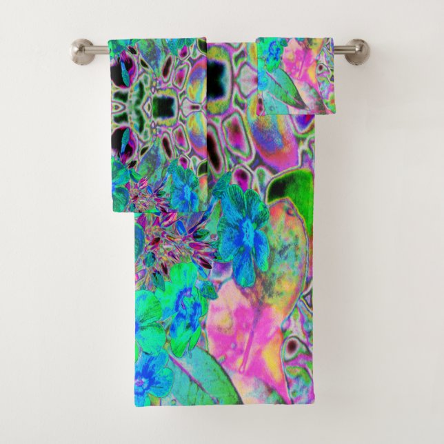 Flores psicodélicas trippy, verde limón y azul (In situ)