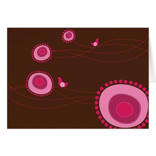 Flores punteadas rosa y tarjeta feliz de los (Anverso (Horizontal))