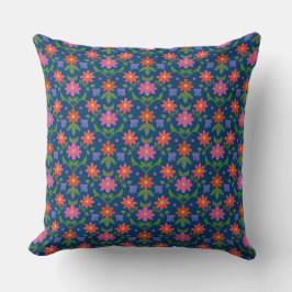 Flores, puntos de polka sobre la almohada azul pro