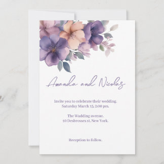 Flores puramente rosadas en invitación de boda