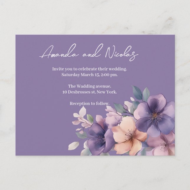 Flores puramente rosadas en invitación de boda (Anverso)