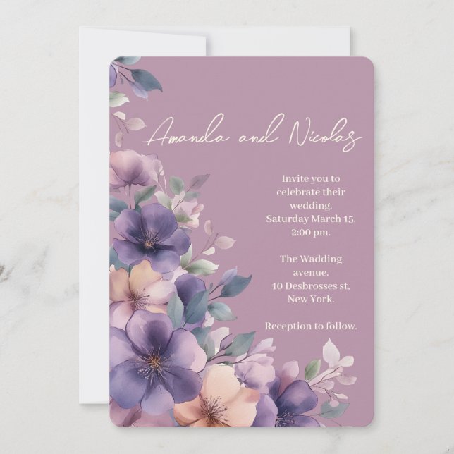 Flores puramente rosas en la invitación a la boda (Anverso)