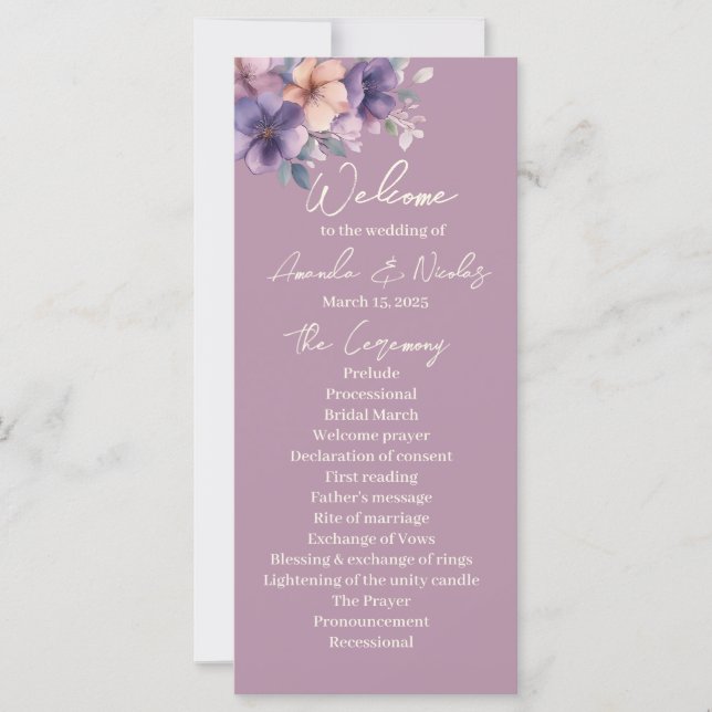 Flores puras y rosas en el programa de bodas (Anverso)