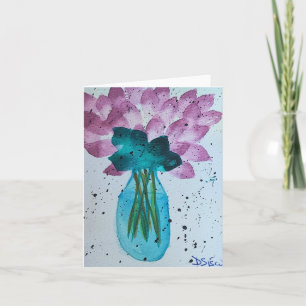 FLORES PURPLES EN TARJETA DE VASO VERDE AZUL