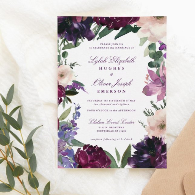 Flores púrpura exuberantes | Invitaciones a bodas  (Subido por el creador)