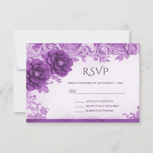 Flores púrpura Flourier Tarjeta RSVP (Anverso)