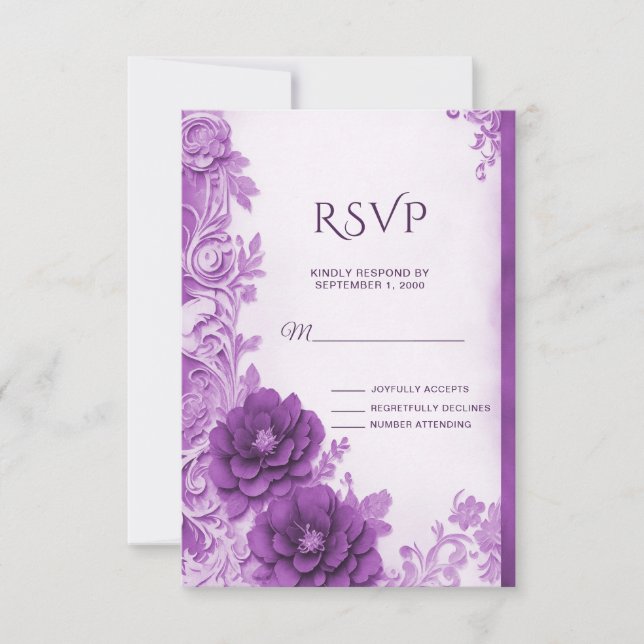 Flores púrpura Flourier Tarjeta RSVP (Anverso)