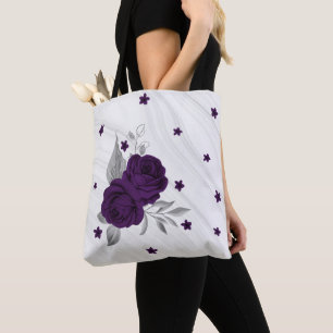 flores púrpura hojas de plata bolsa de tocador de